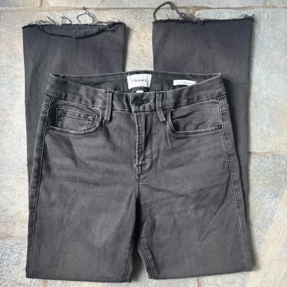 Frame Le Crop Mini Boot Jeans Size 25 Frayed Hem Stretch Black Gray Wash - Picture 5 of 8